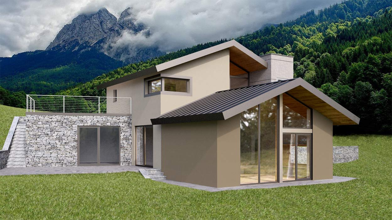 Casa in legno Aosta rendering dettagli su misura