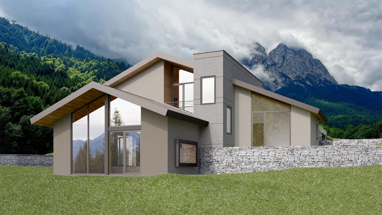 Una villa in legno su quattro piani con vista sulle Alpi della Val d’Aosta