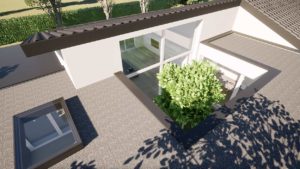 Casa in legno Angera Varese rendering patio interno