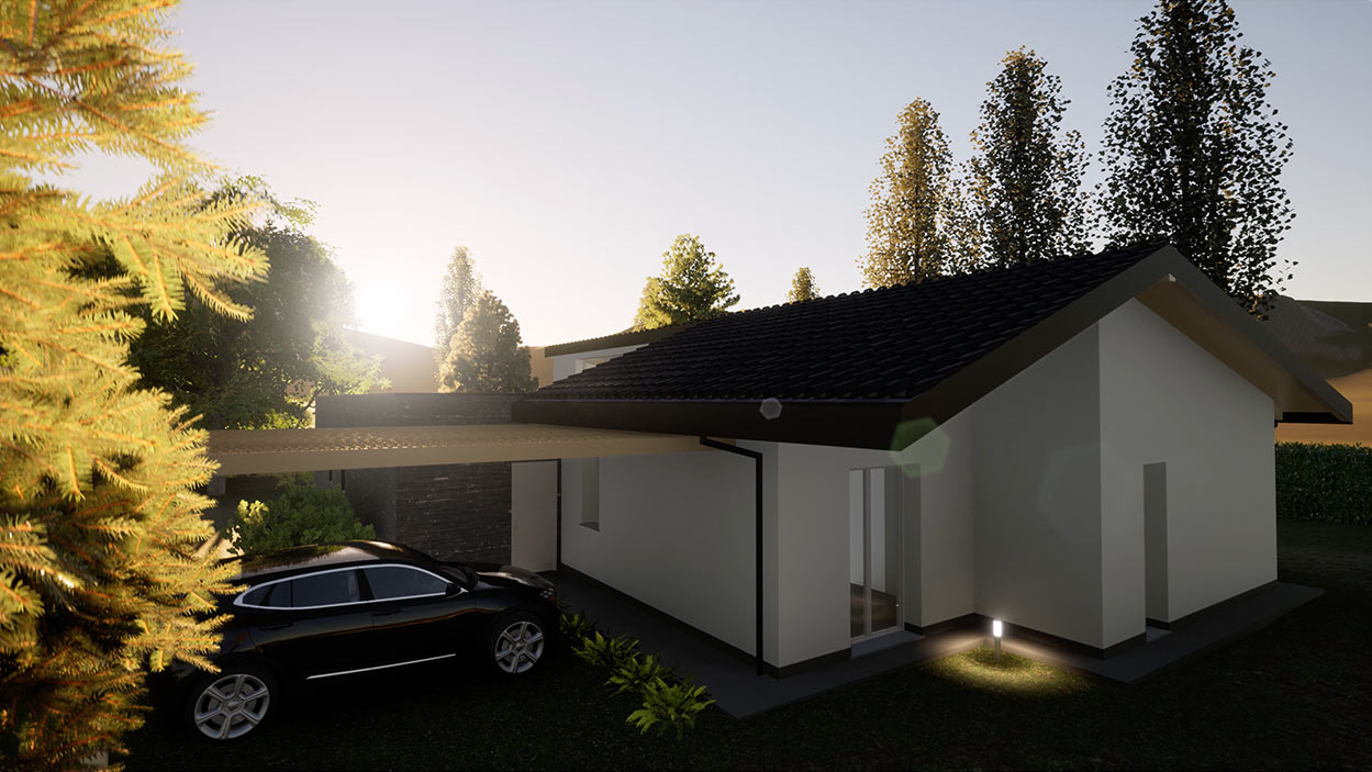 Casa in legno Angera Varese rendering villa moderna