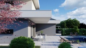 Cortile villa in legno Kager Imola